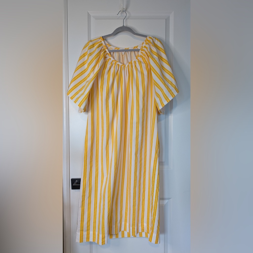 SUNDRY Mango Vertical Stripe Woven Cotton Midi Dress Size 1 (Small) Yellow White